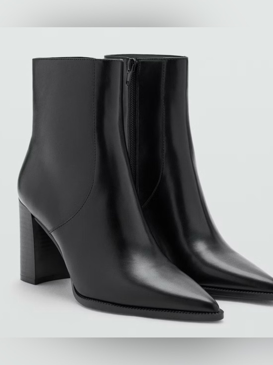 Mango Shoes - MANGO Women's Black Pointed-Toe Leather Ankle Boots, size 38